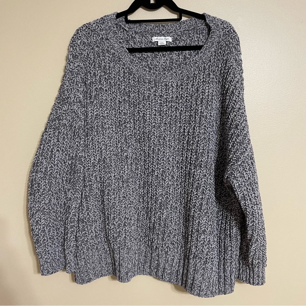 American Eagle Oversized black‎ and white chunky Knit Sweater size large
